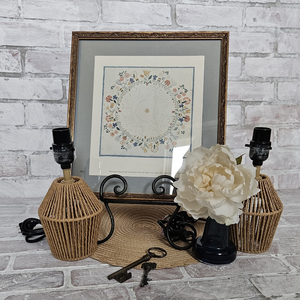 Rattan Wicker Boho Farmhouse Small Lamp -NO SHADE-